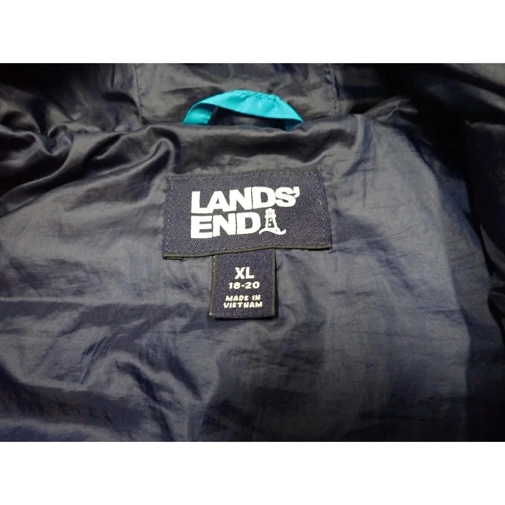 Lands End Puffer Jacket Girls XL 18-20 Blue Excellent Primaloft Hooded Outerwear